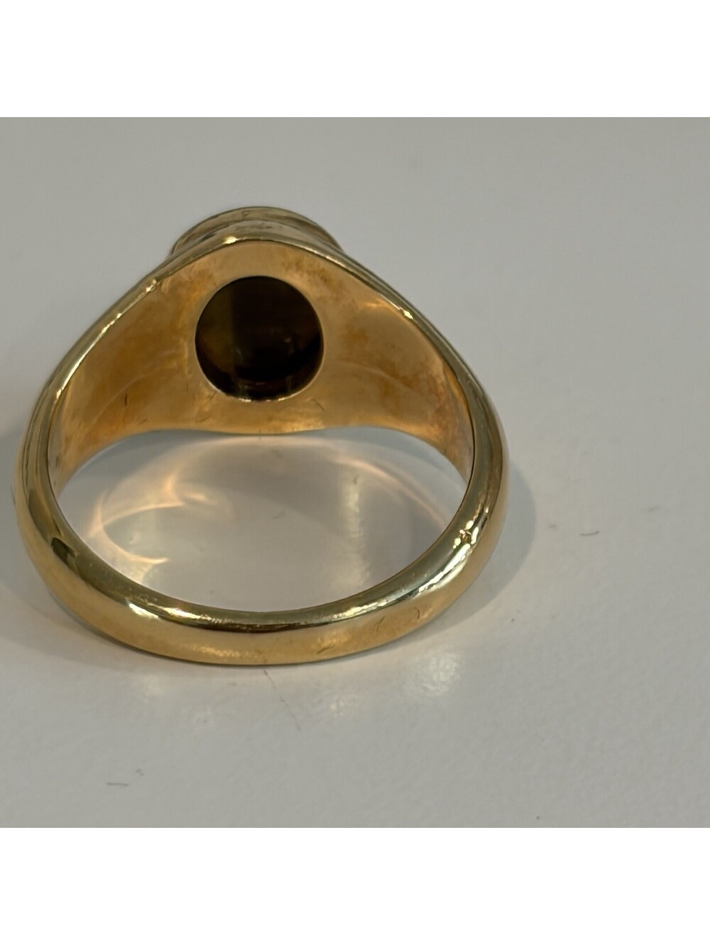 Vintage Mid Century HGE Gold Tiger's Eye Signet Ring Oval Bezel Open Back Sz 9 - Picture 5 of 9